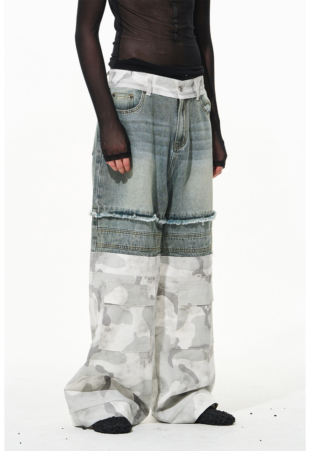 Two-layer camouflage denim pants