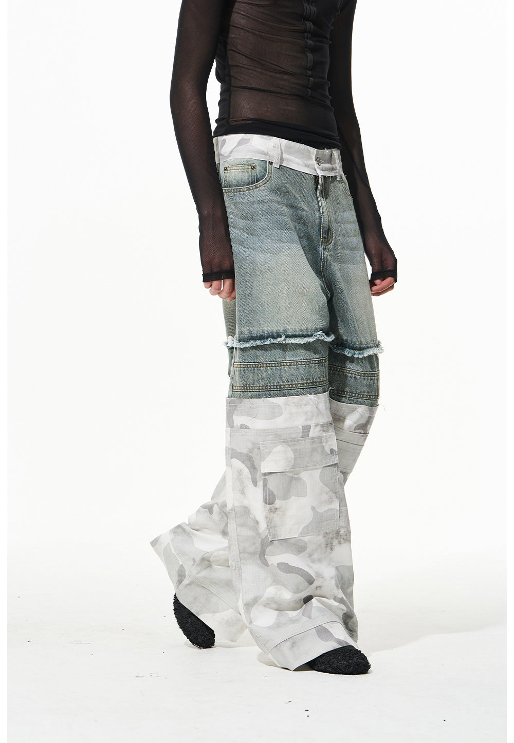 Two-layer camouflage denim pants