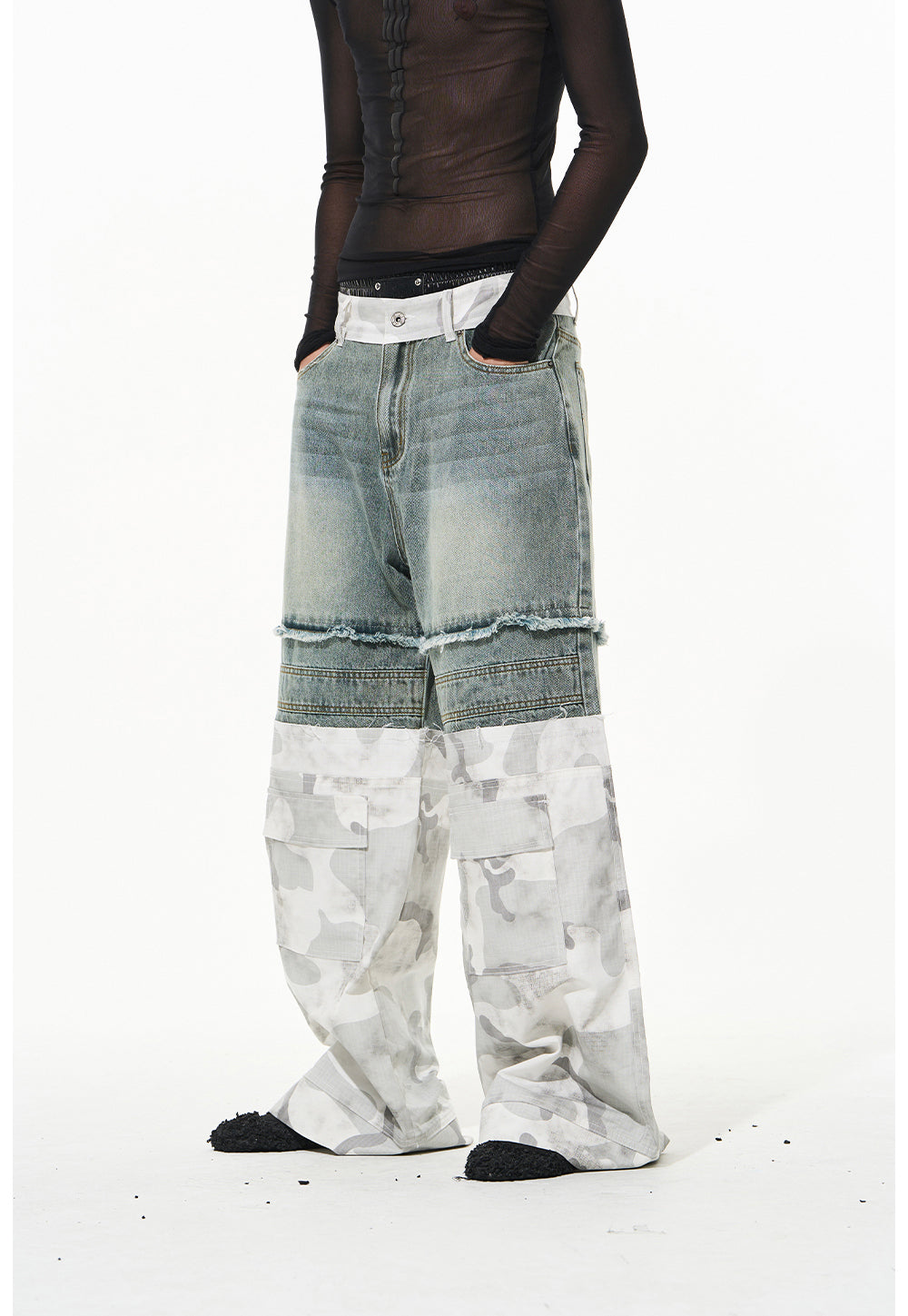 Two-layer camouflage denim pants