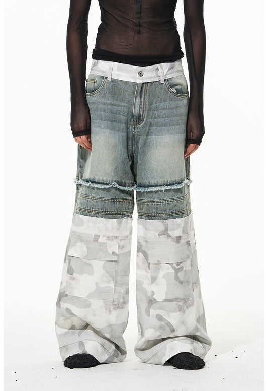 Two-layer camouflage denim pants