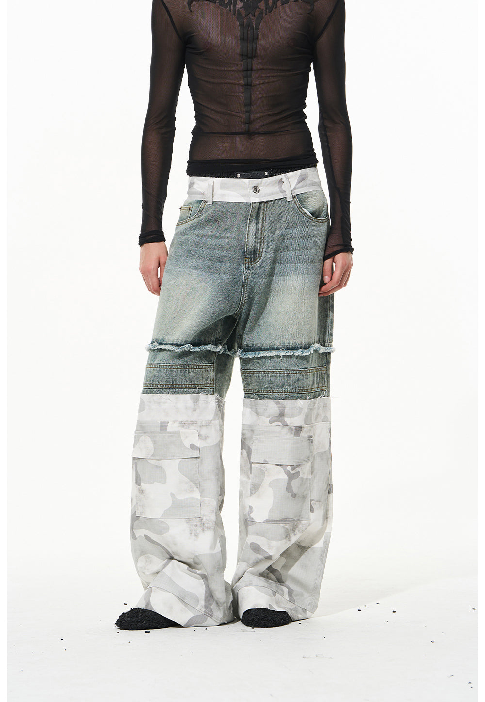 Two-layer camouflage denim pants