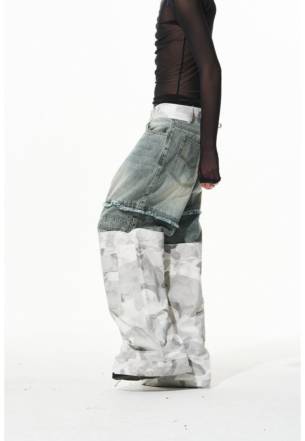 Two-layer camouflage denim pants