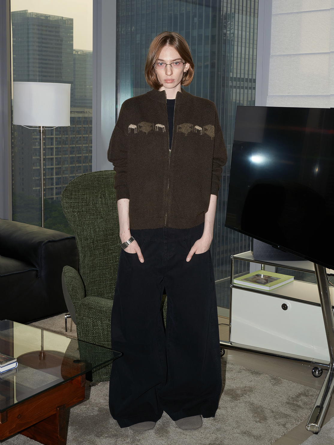 Fit Pattern Zipper Cardigan