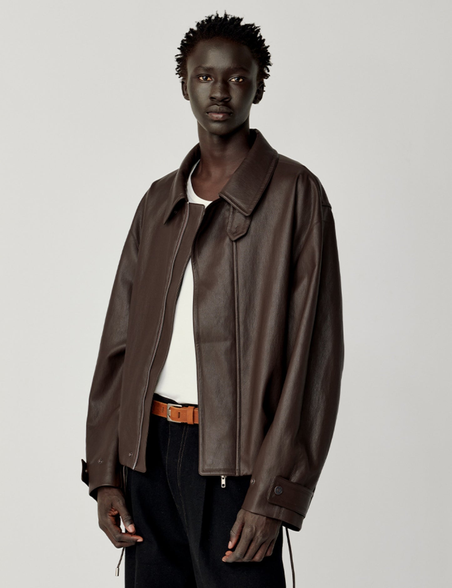 Accordion-Pleated Leather Jacket