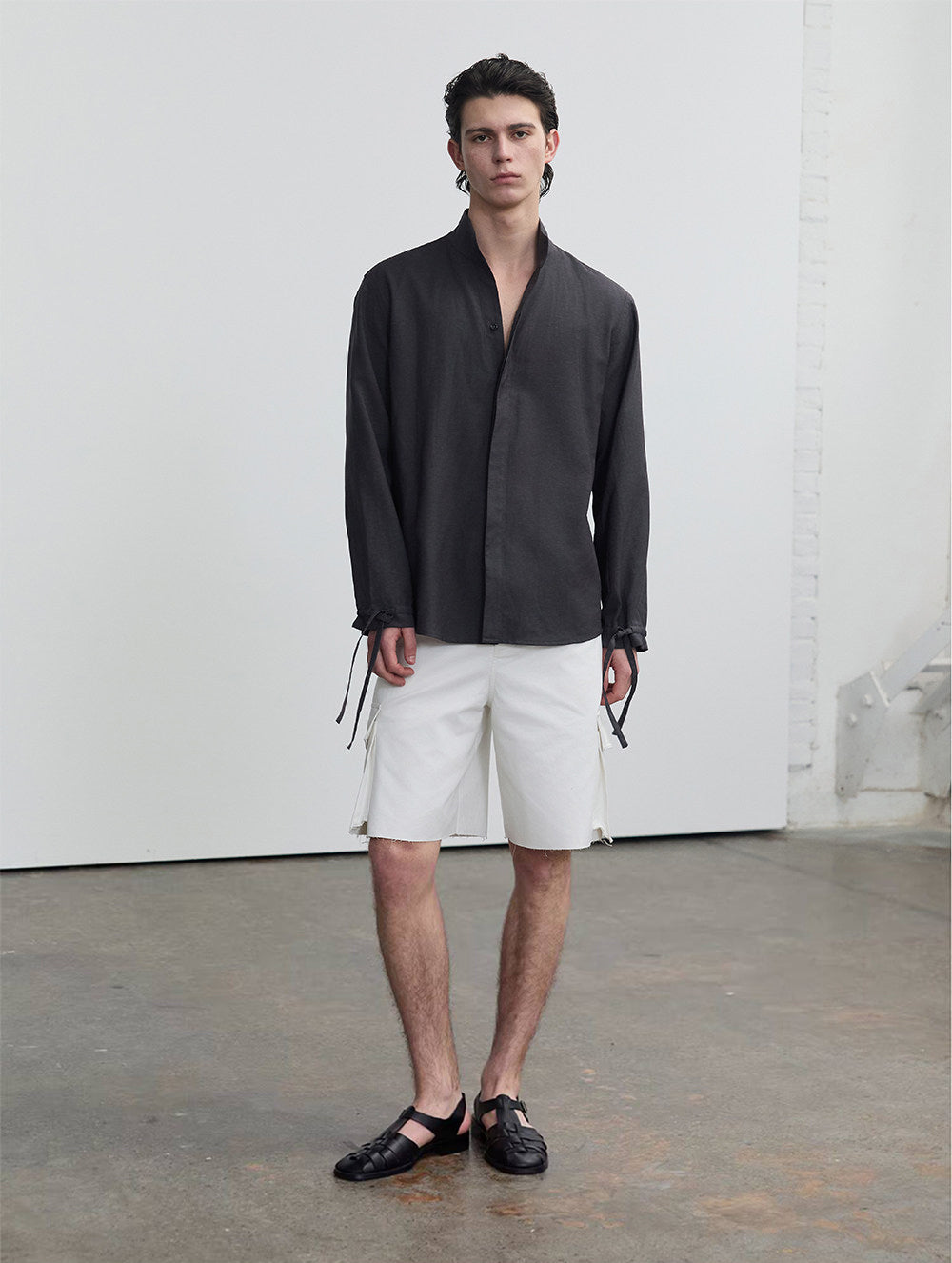 Casual Shirt with Stand Collar and Hidden Buttons
