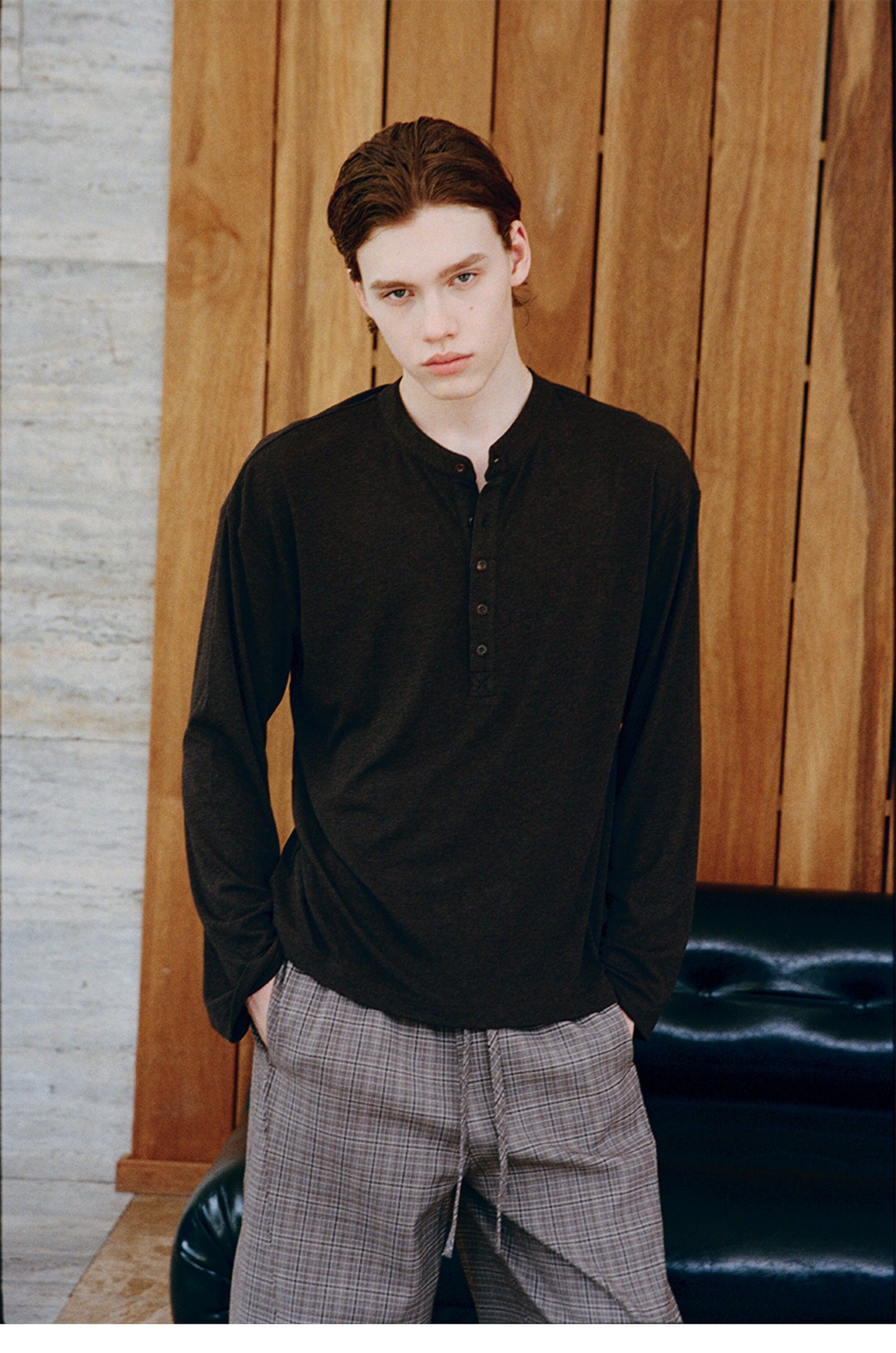 Henry Collar Solid-Color T-Shirt