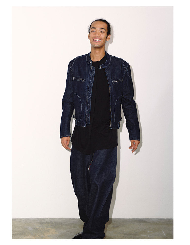 Raw Denim Jacket with Contrast Stitching