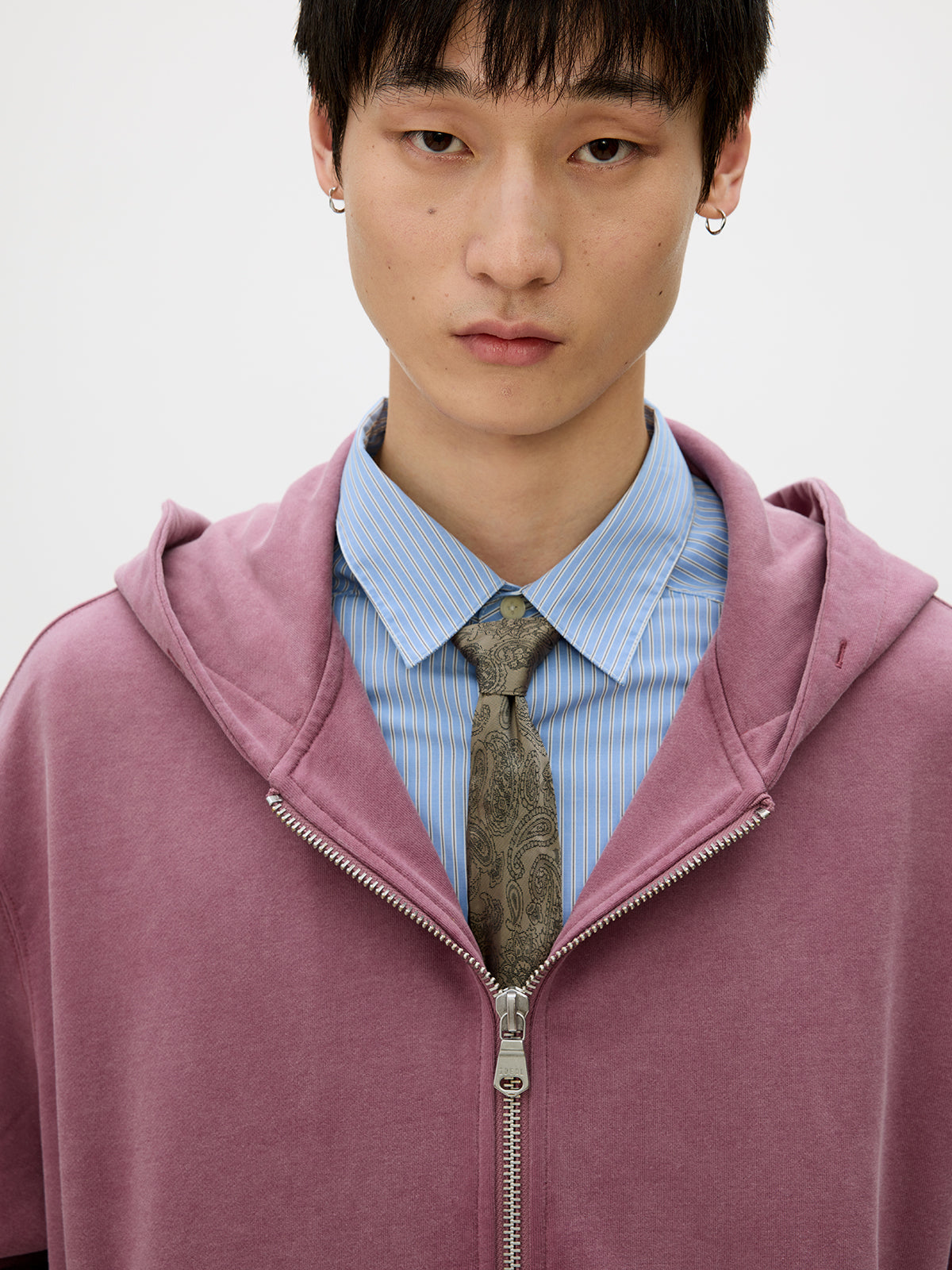 Wash-Damaged Zipper Sweatshirt