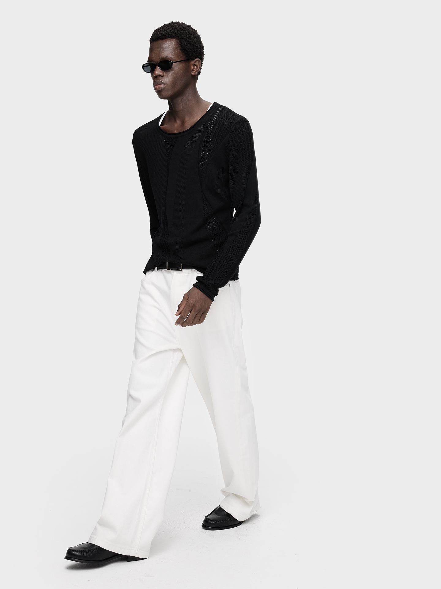 Round-Neck Rolled-Edge Knit Shirt