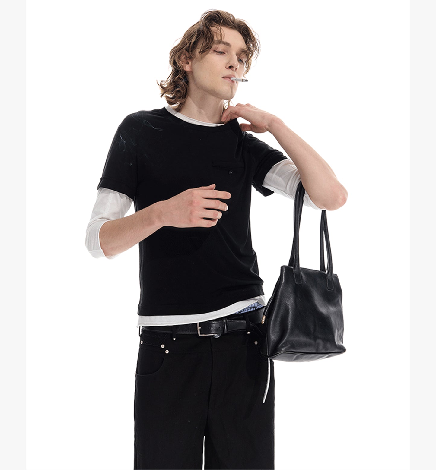 Color matching faux two-piece T-shirt