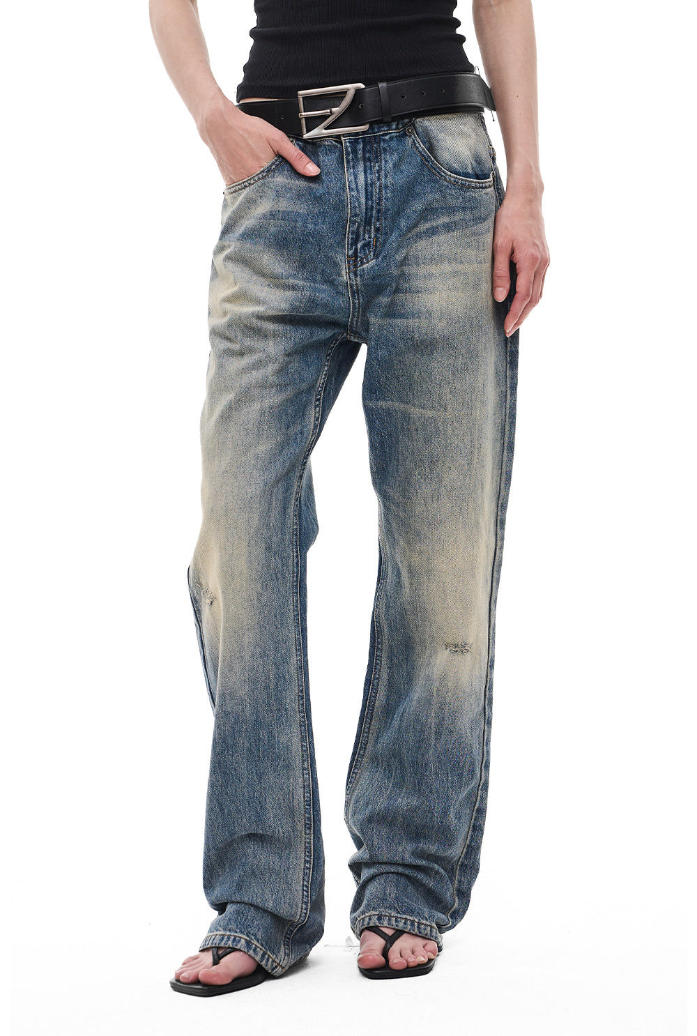 Vintage-Wash Slightly Flared Jeans