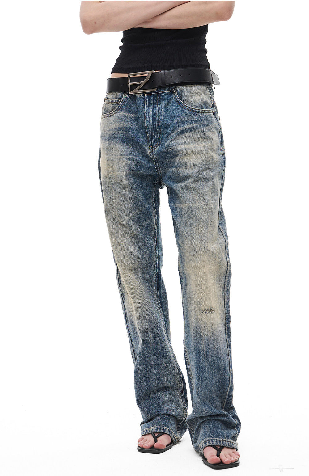 Vintage-Wash Slightly Flared Jeans
