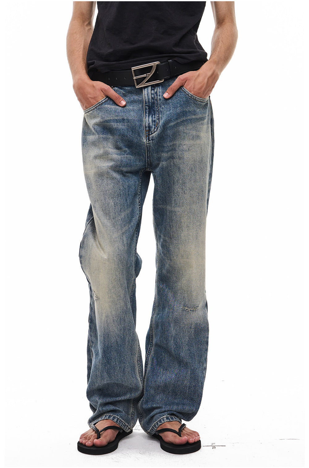 Vintage-Wash Slightly Flared Jeans