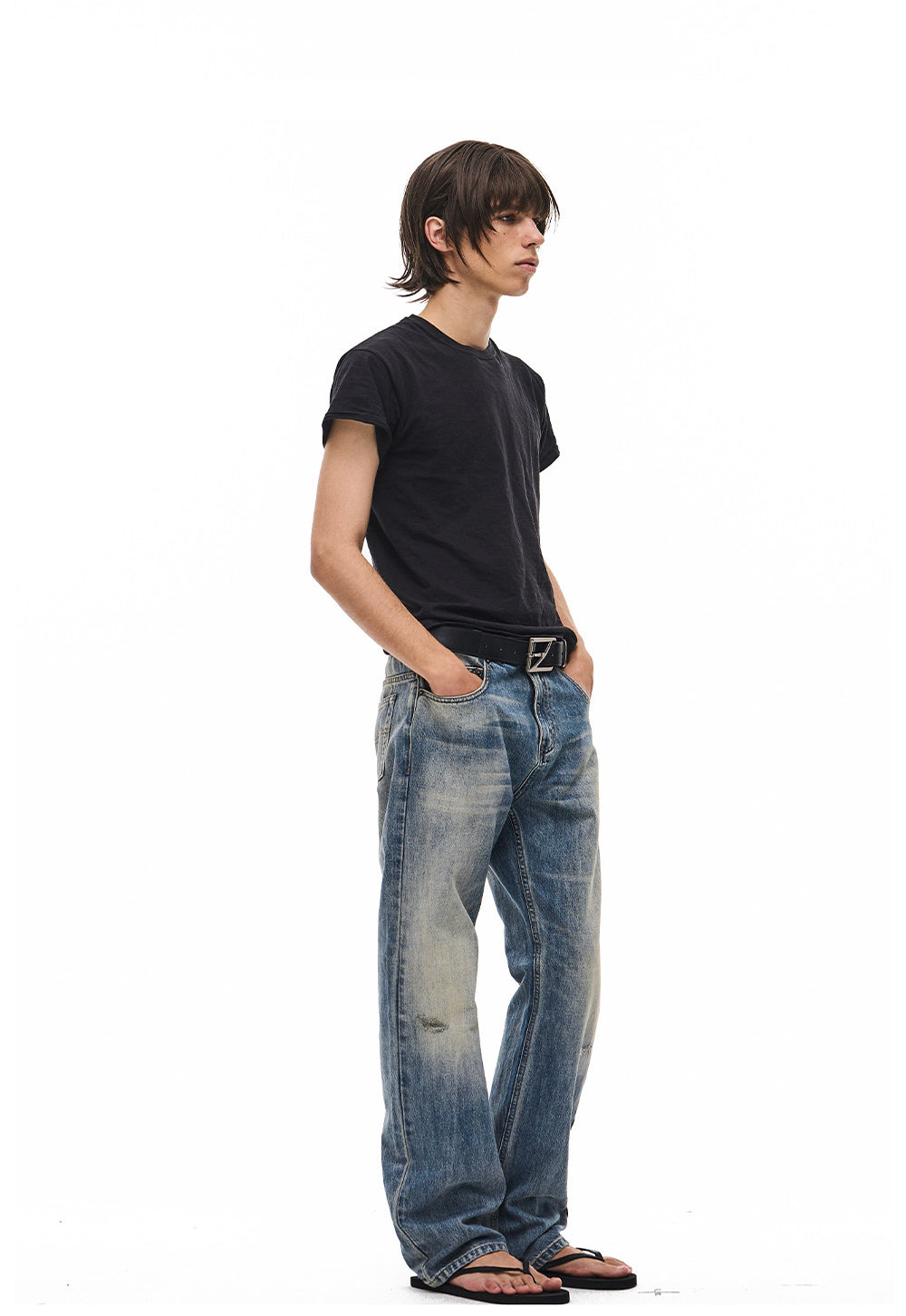 Vintage-Wash Slightly Flared Jeans