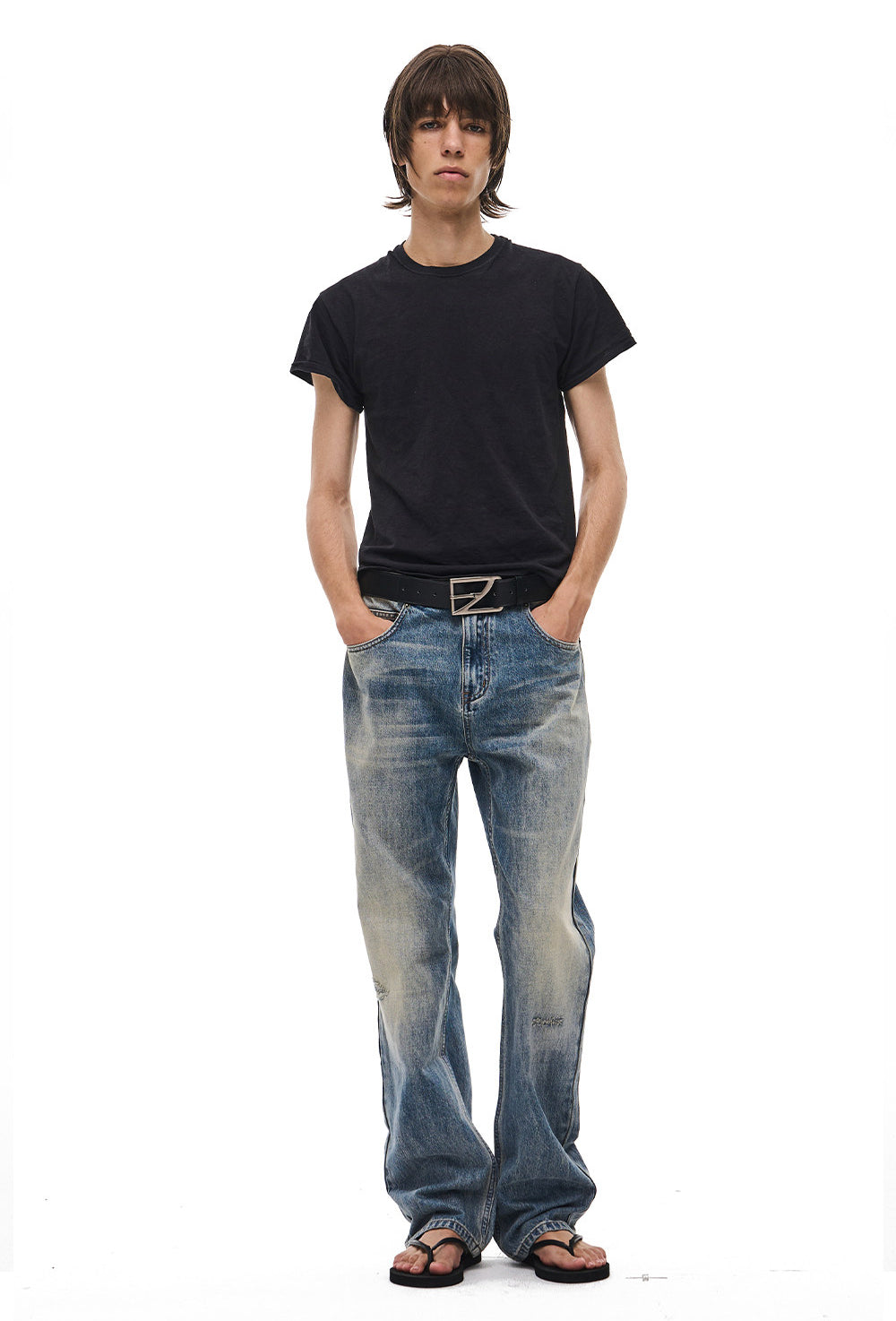 Vintage-Wash Slightly Flared Jeans