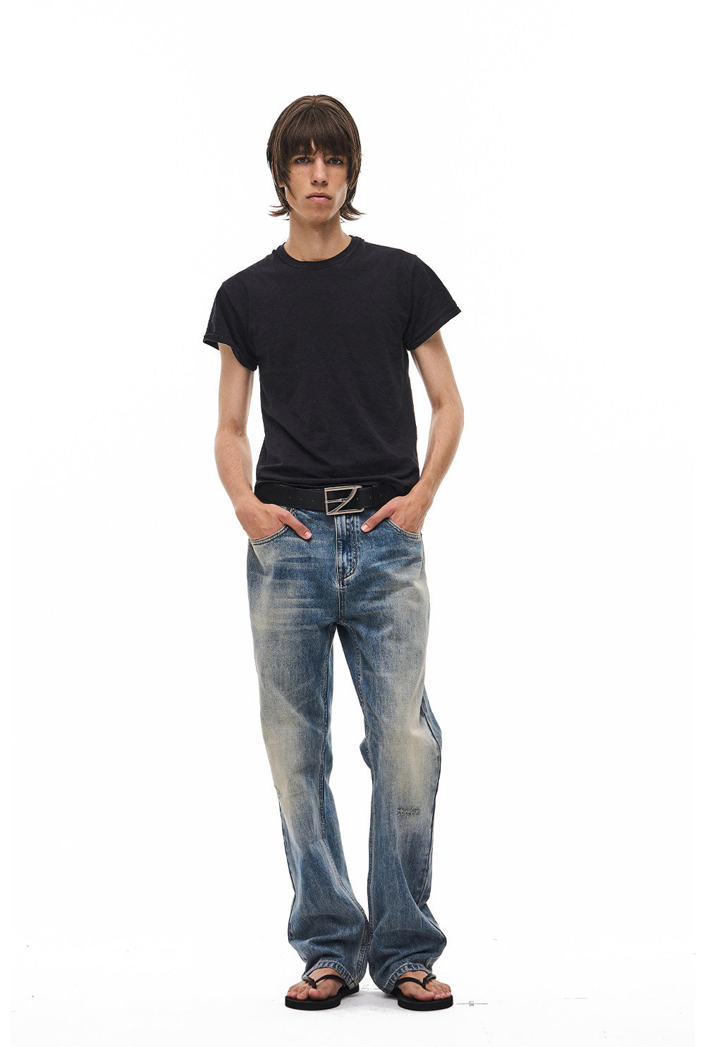 Vintage-Wash Slightly Flared Jeans