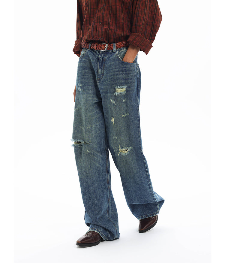 Washed Damaged Loose Casual Denim Pants