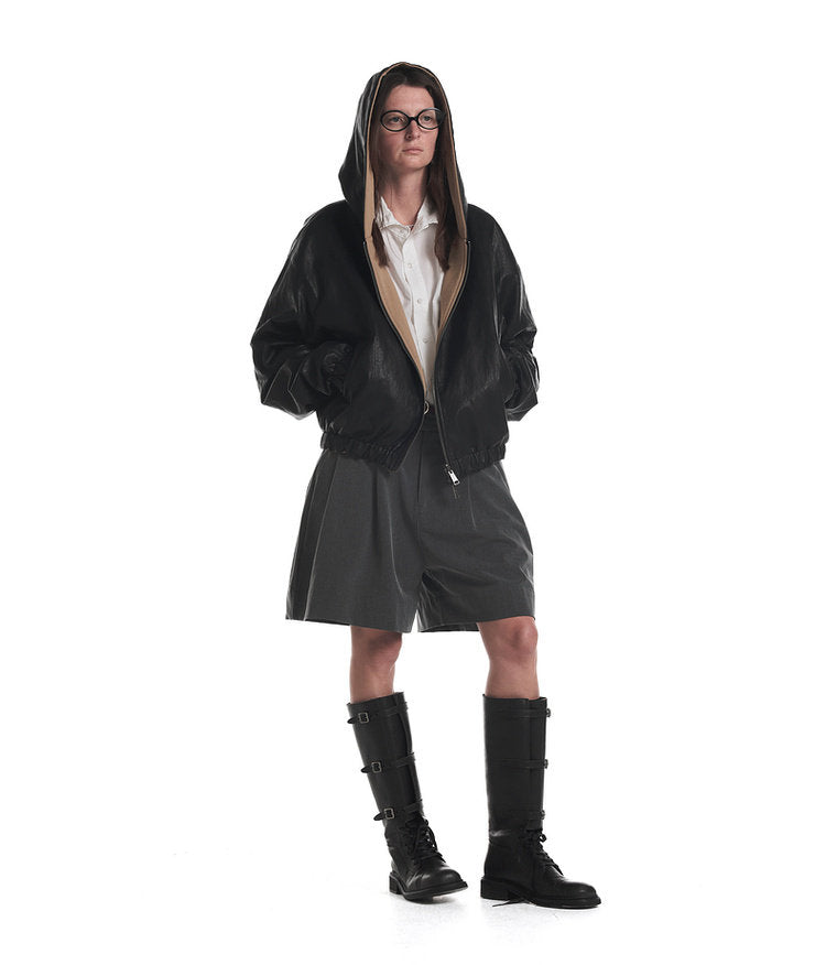 Reversible Faux Leather Hooded Jacket