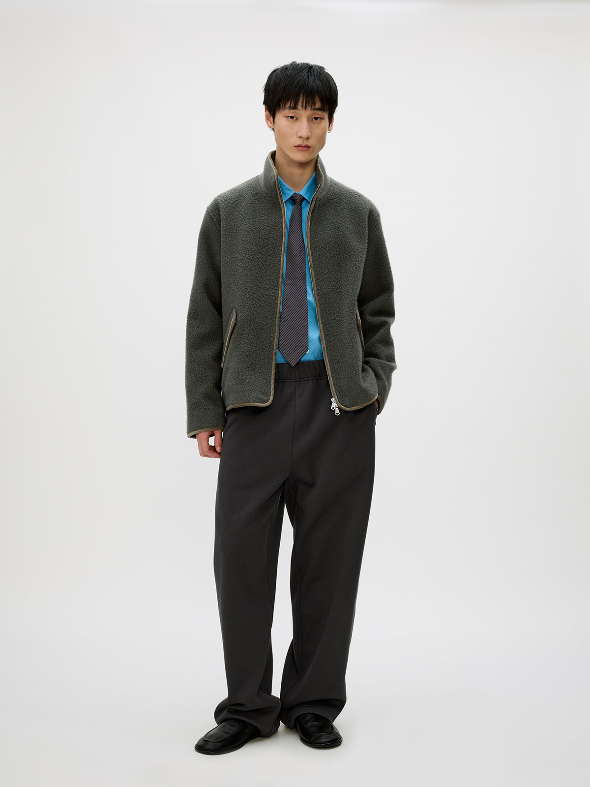 Color Block Zipper Casual Jacket