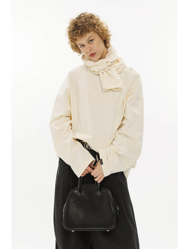 Scarf style diagonal button pullover and casual long sleeves T-shirt