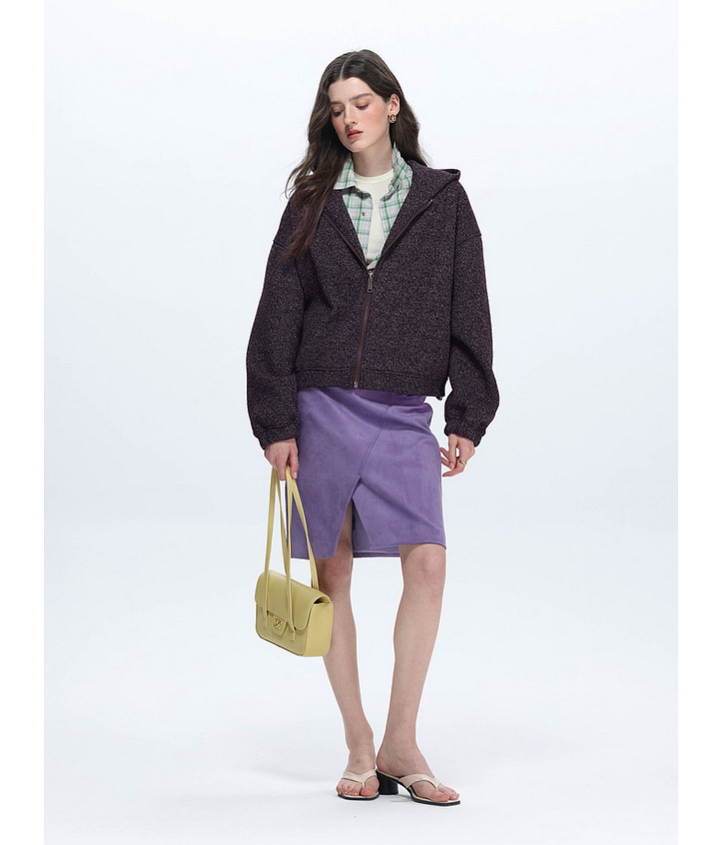 Textured Fleece Hooded Sweatshirt Jacket