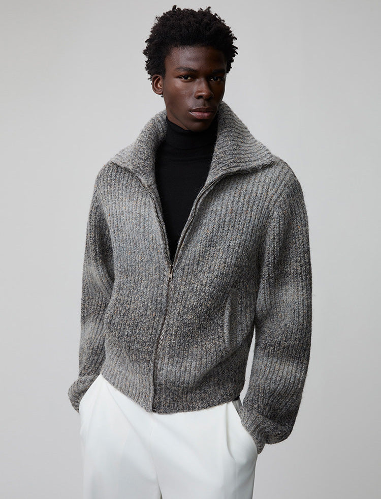 Loose-Fit Curved Sleeve Zip Cardigan