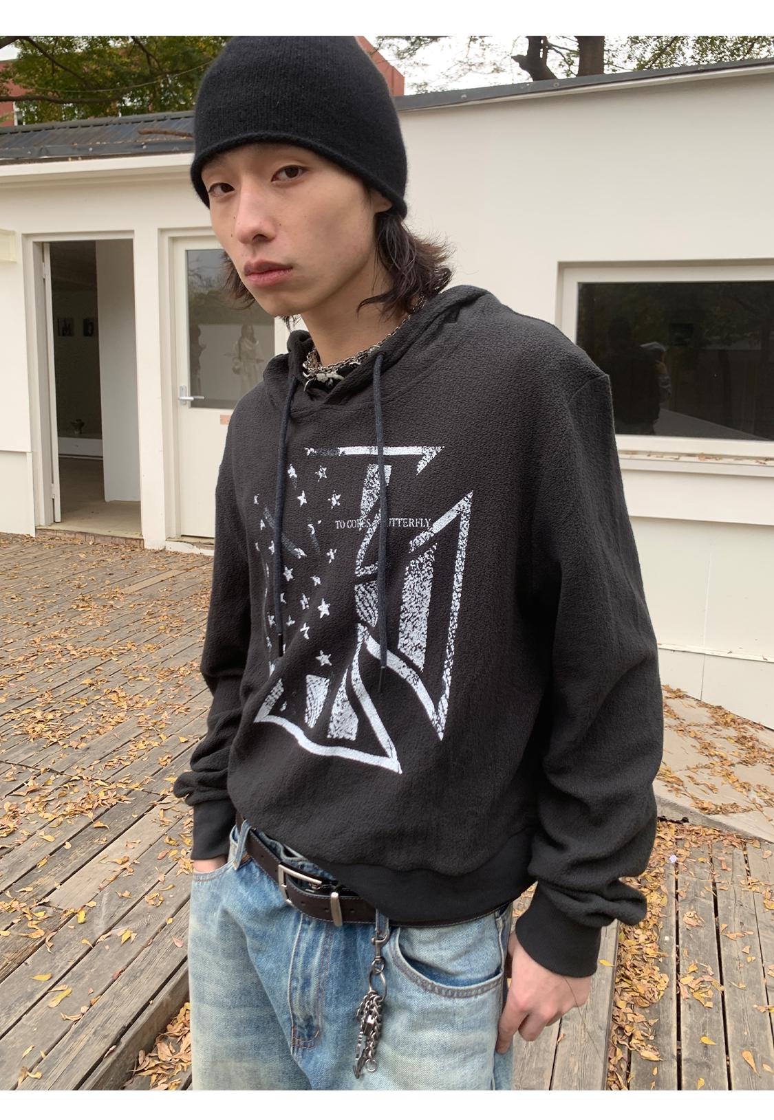 Cross-flag Print Hoodie