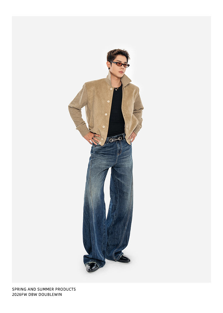 Suede and Knit Baseball Jacket