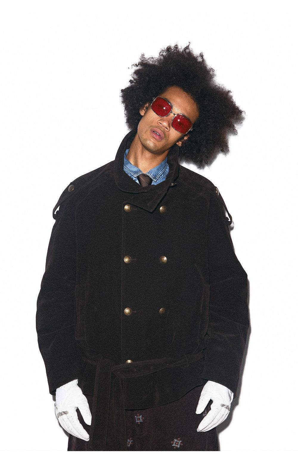 Detachable fur collar double-breasted trench coat