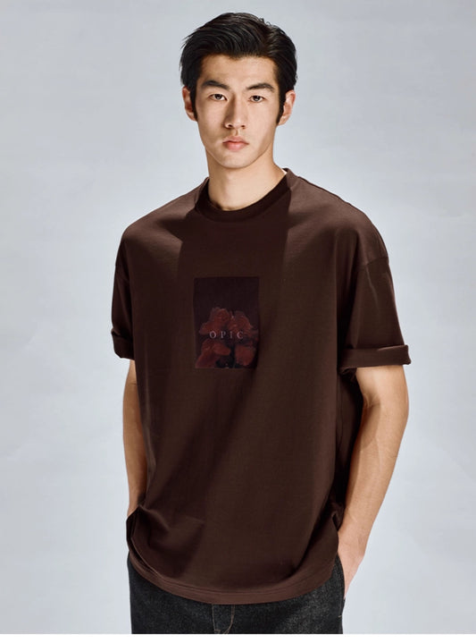 Floral print loose round neck T-shirt