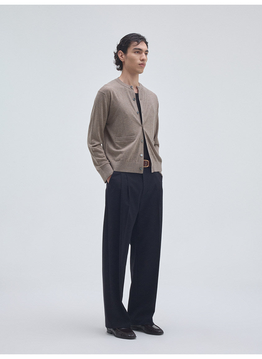 Round-Neck Knit Cardigan with Pockets