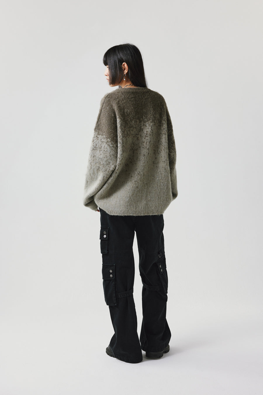 Contrast color wool blend sweater