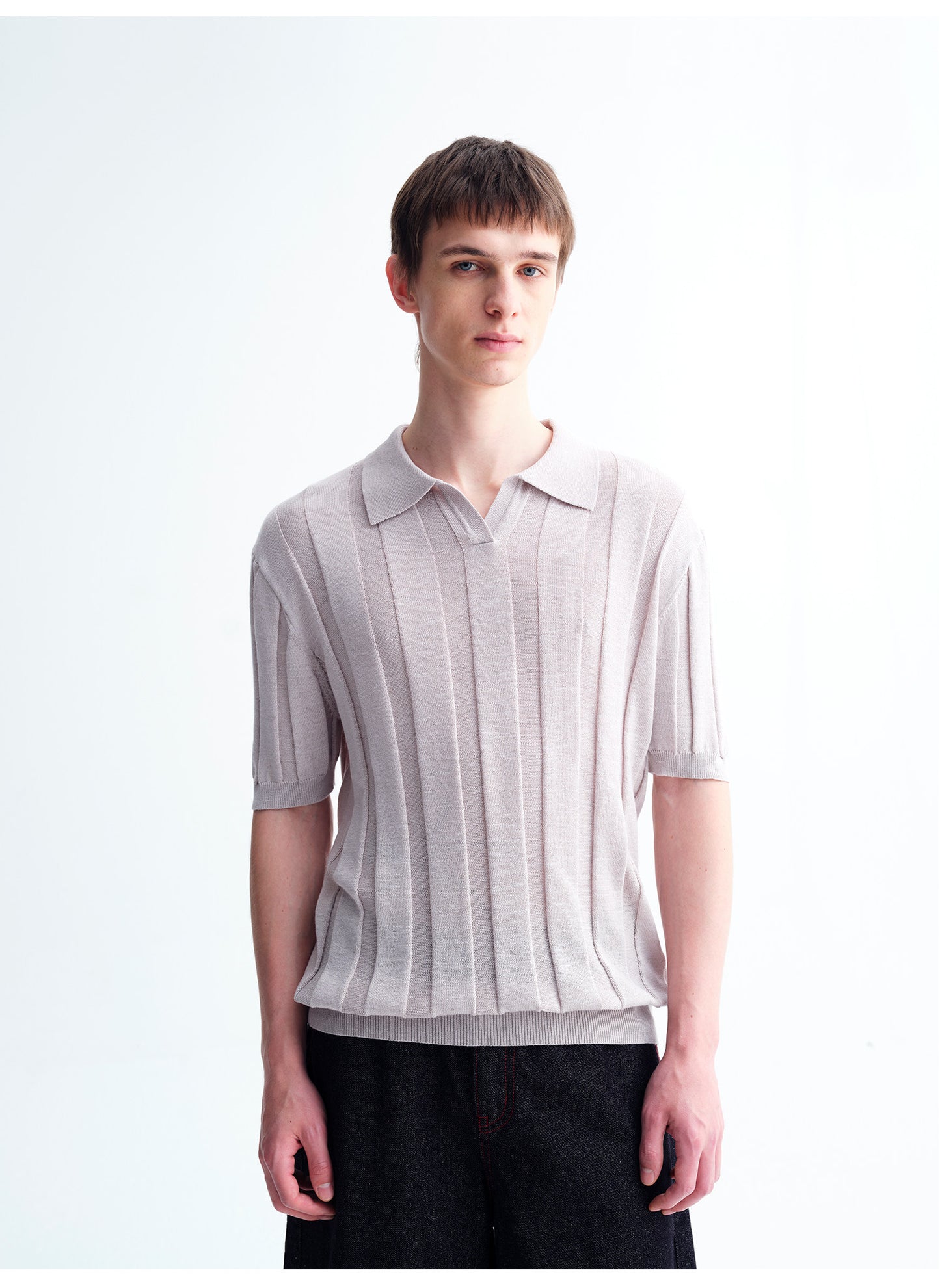 Vertical-Stripe Relaxed-Fit Knit Polo Shirt