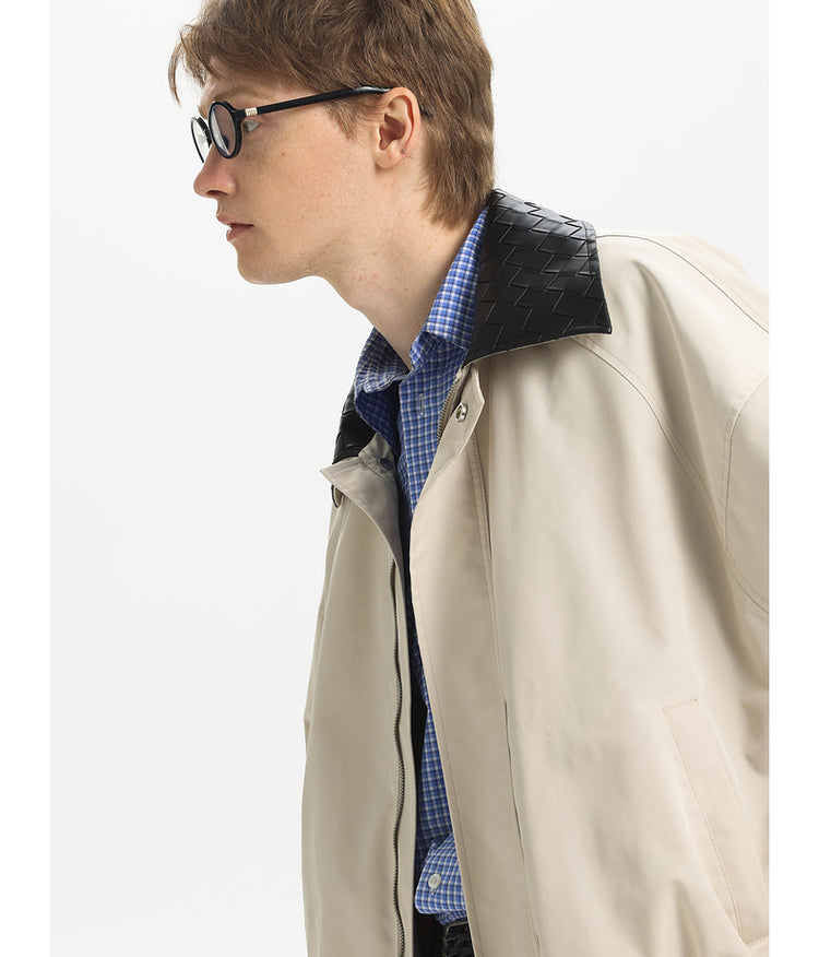 Water-repellent checkered leather lapel jacket