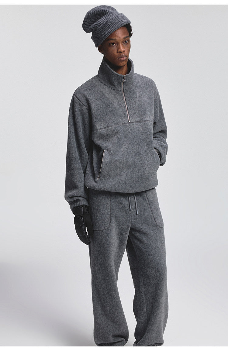 Zip-Up Half Platform Fleece Hoodie
