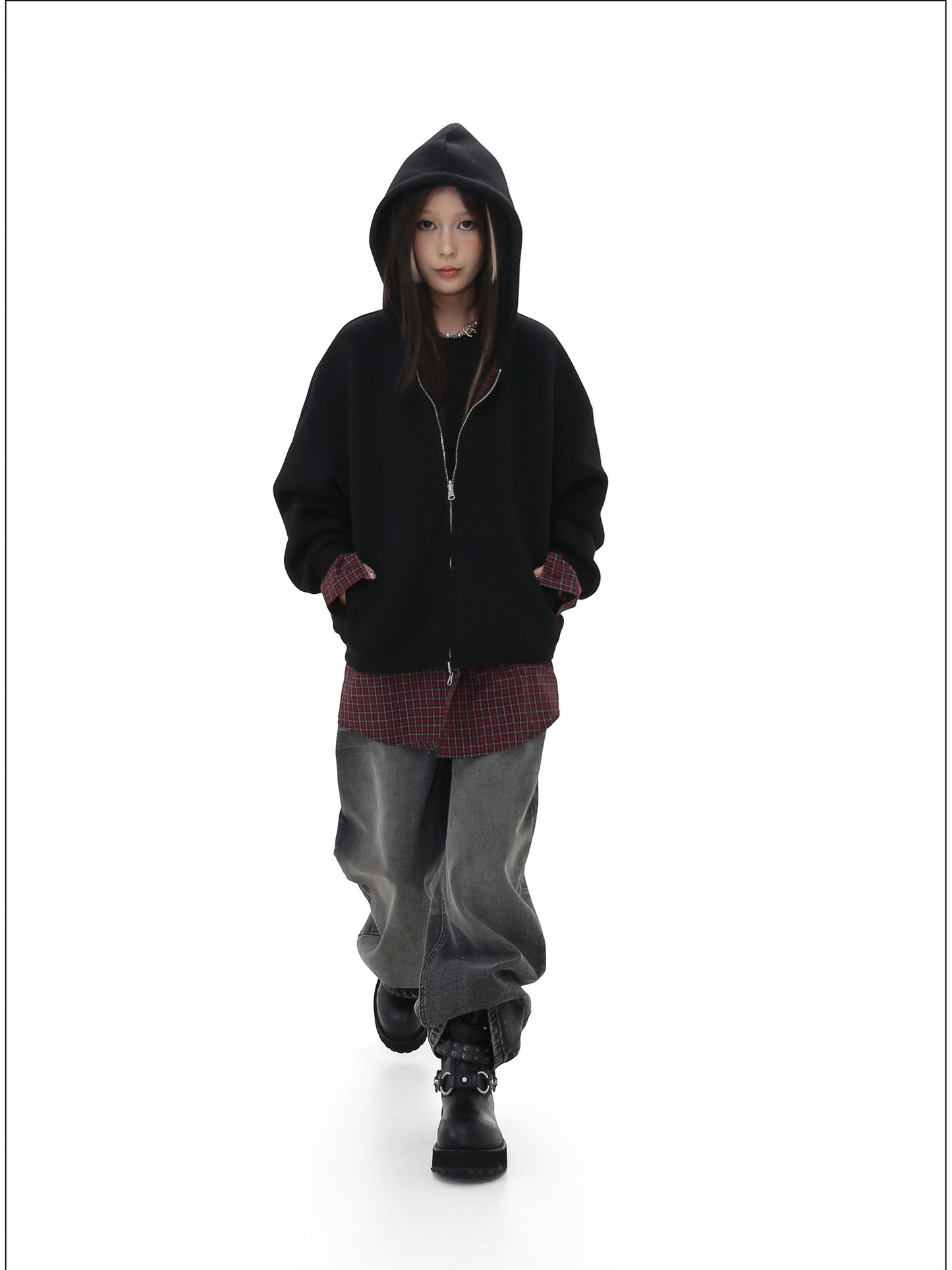 Faux Two-Piece Hooded Sweatshirt
