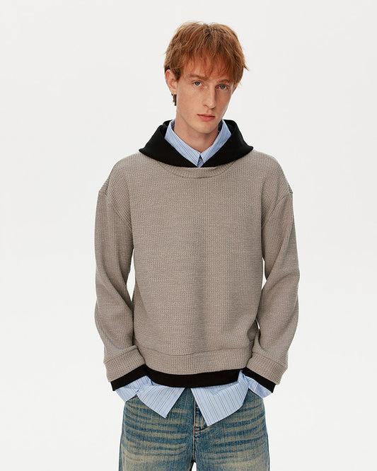 Three-piece Waffle Shirt with Hood