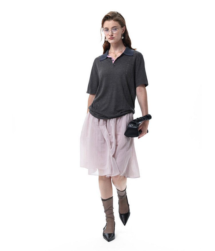 Knit Openwork Polo Shirt