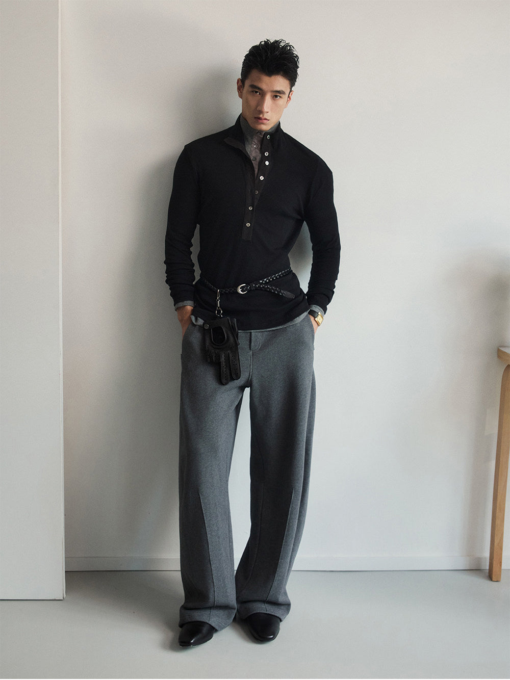 High-Neck Button-Down Shirt