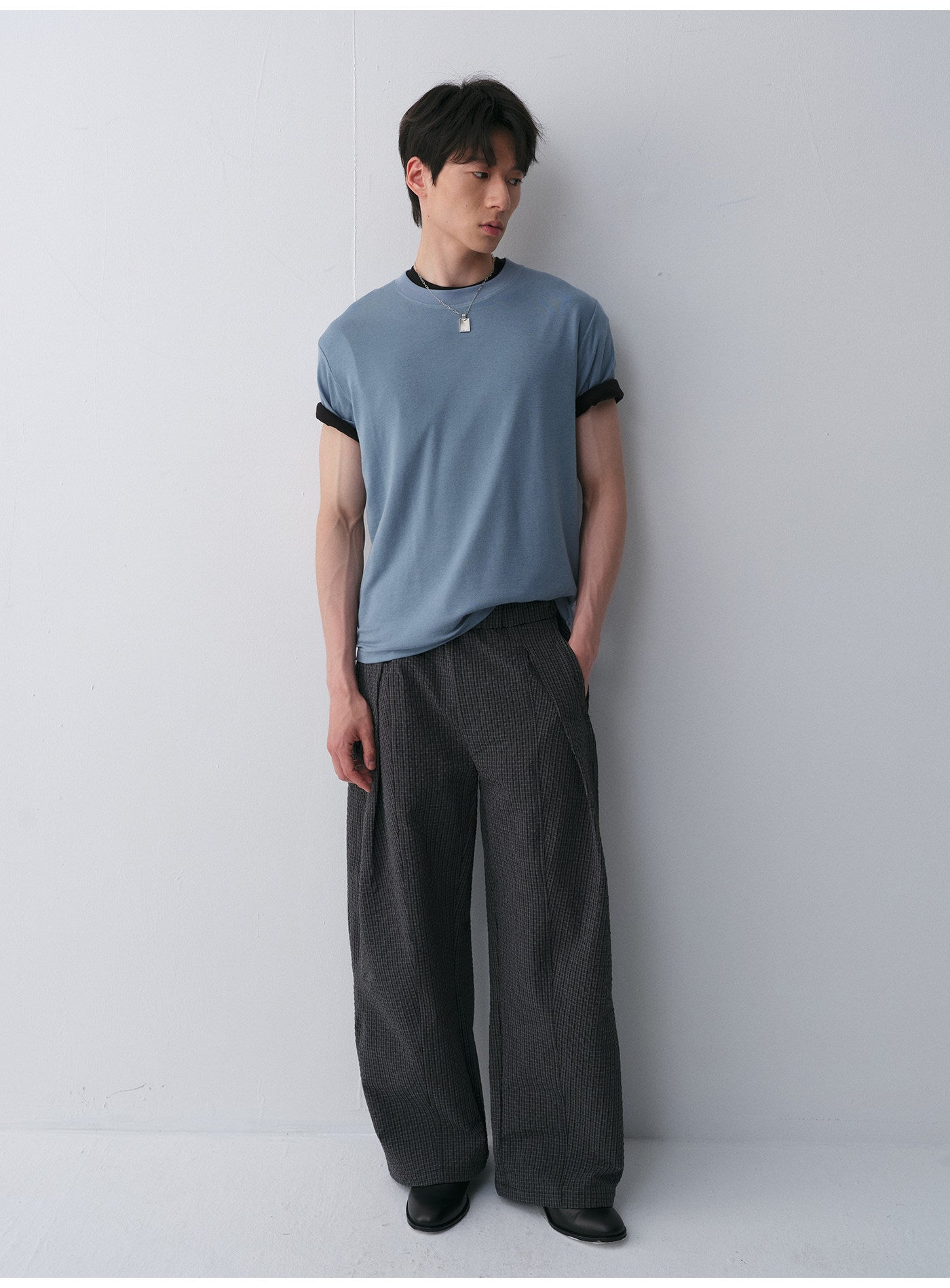Curved Silhouette Casual Pants with Elastic Waistband