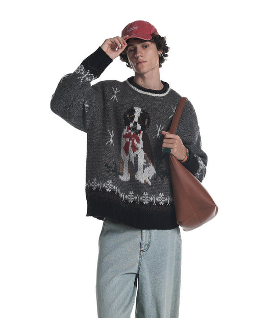 Jacquard Crew Neck Sweater
