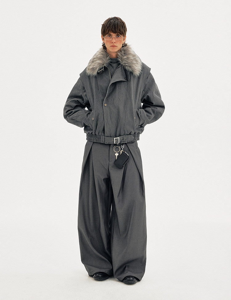 Deconstructed Fur Collar Jacket