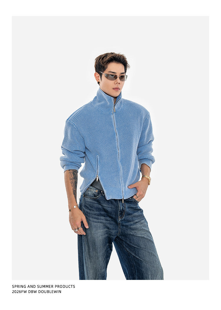 Washed Finish Padded Knit Cardigan