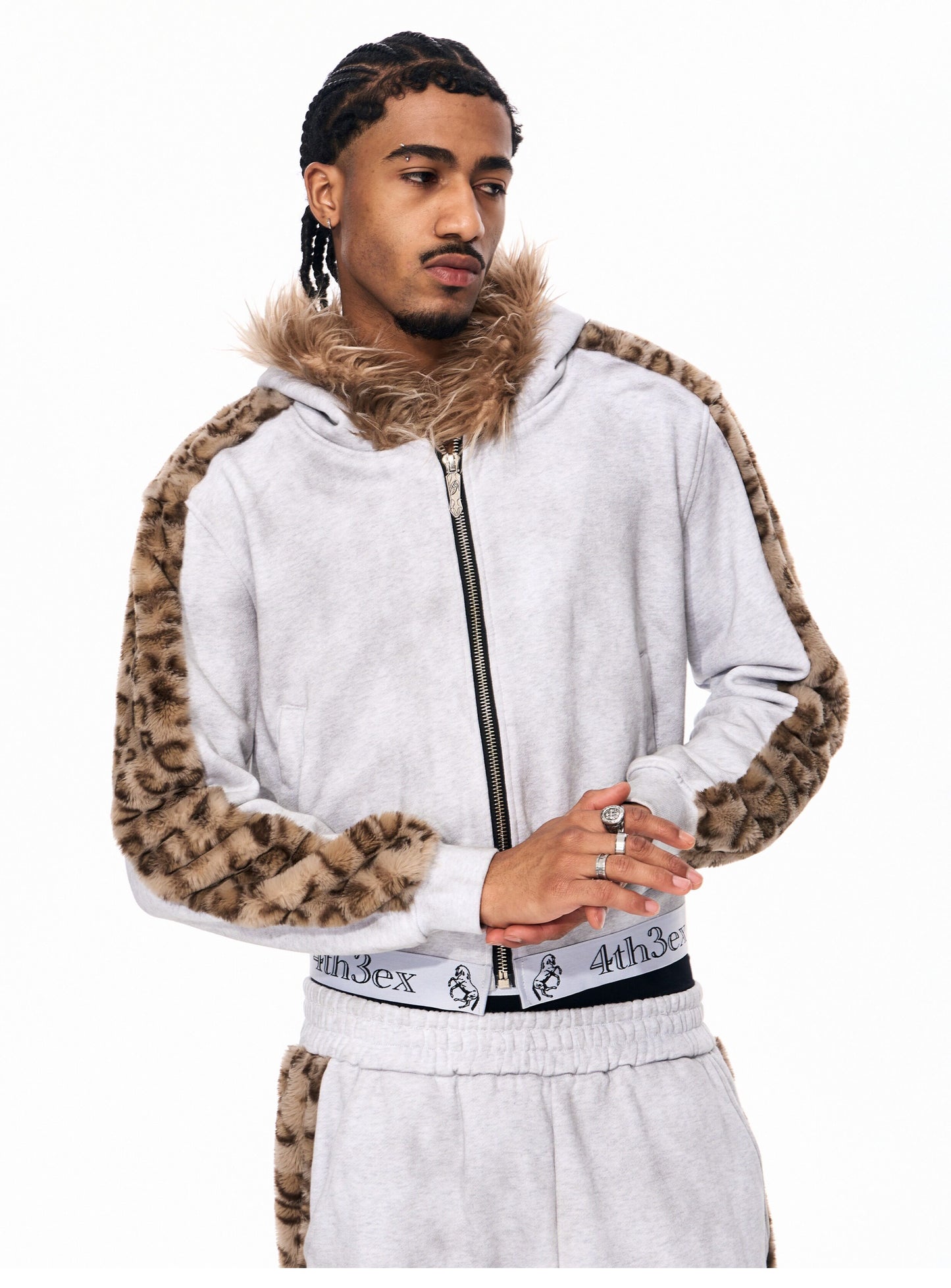 Leopard Print Fur Collar Sweatshirt