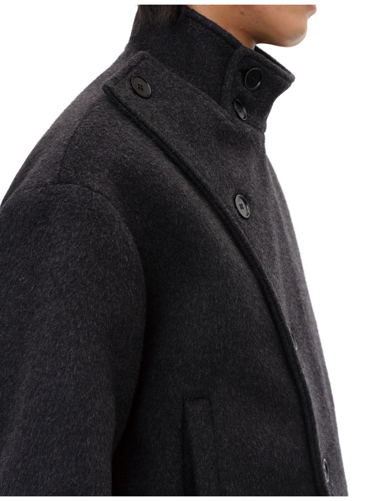 Collar-attached button-down wool jacket