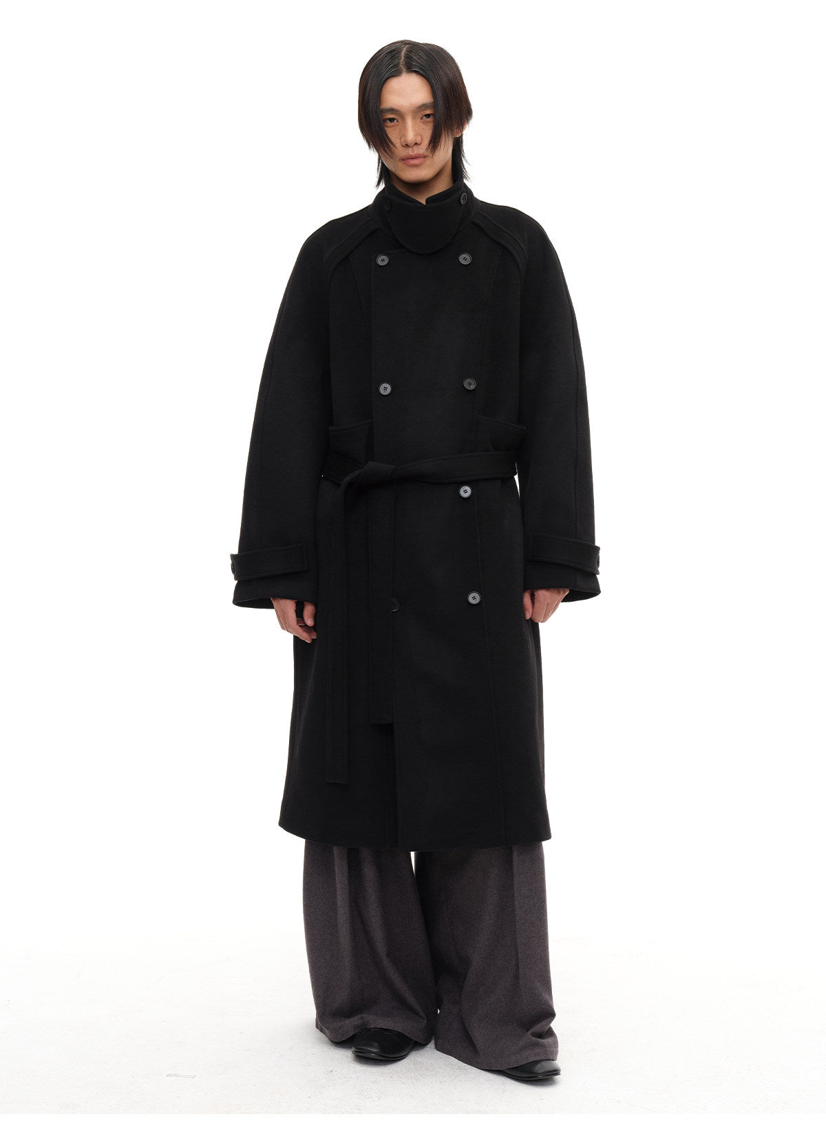 Double-breasted Raglan Coat with Belt