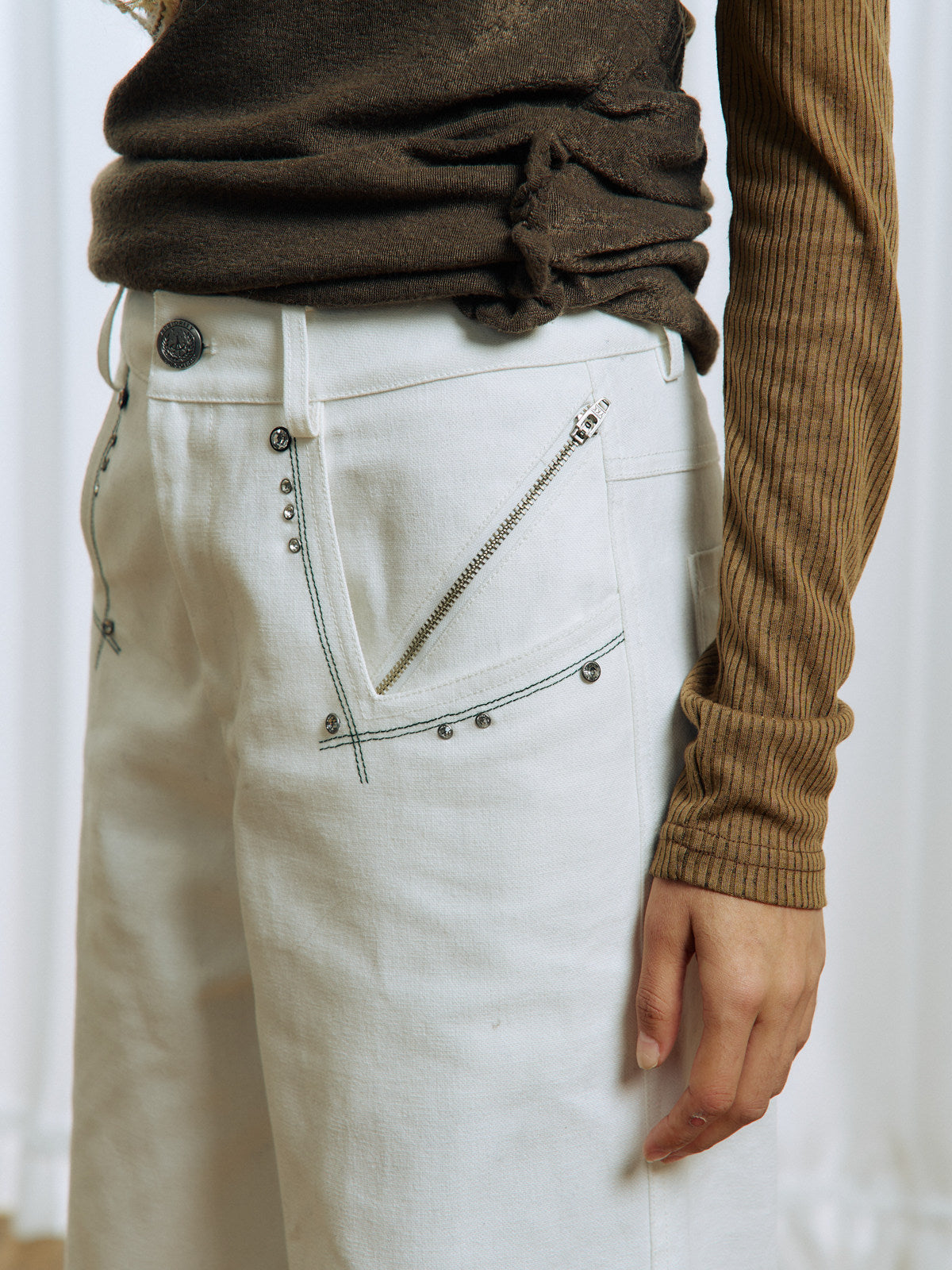 Rhinestone Stud Casual Pants