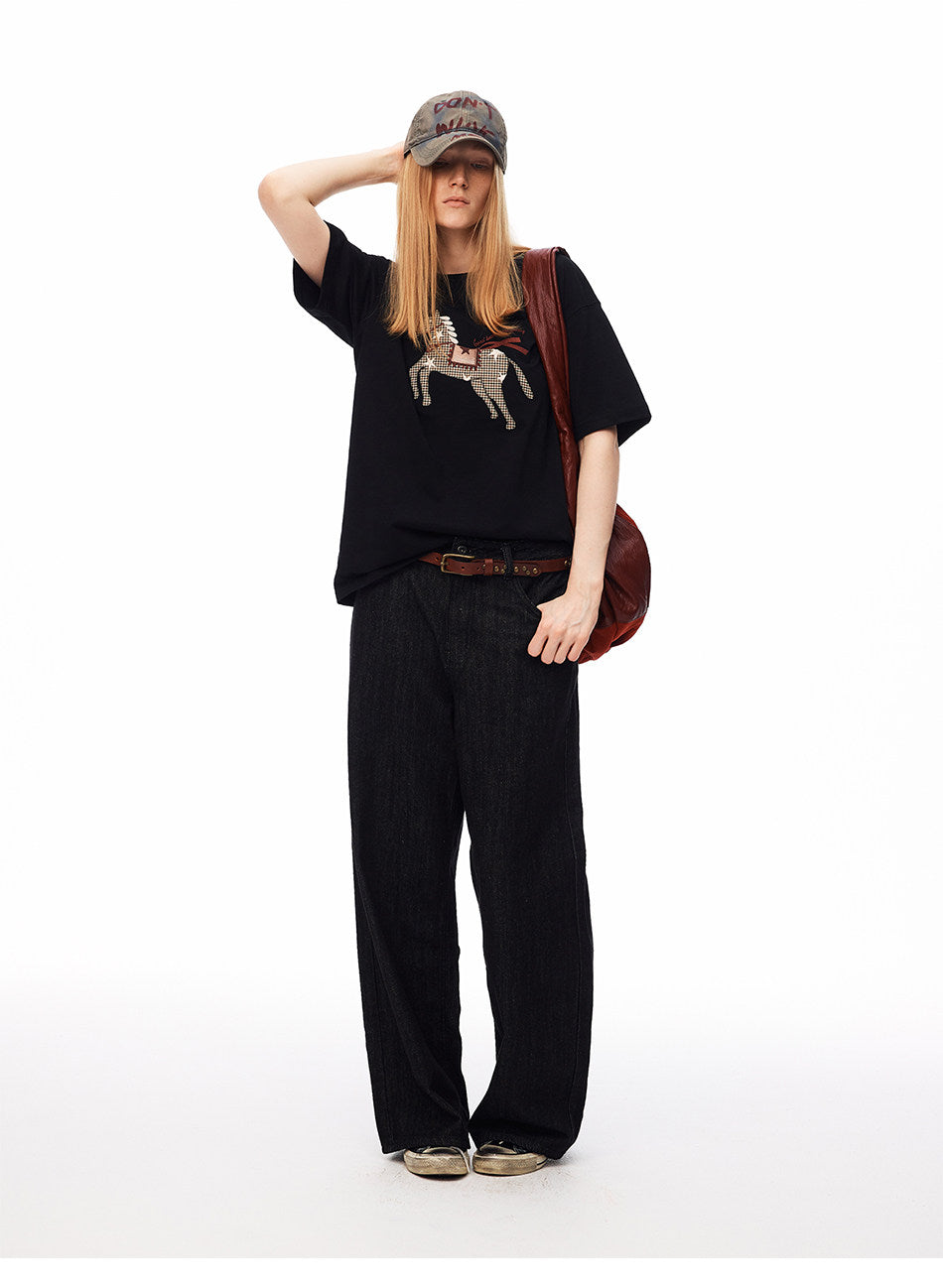 Embroidered T-Shirt with Pony Sticker