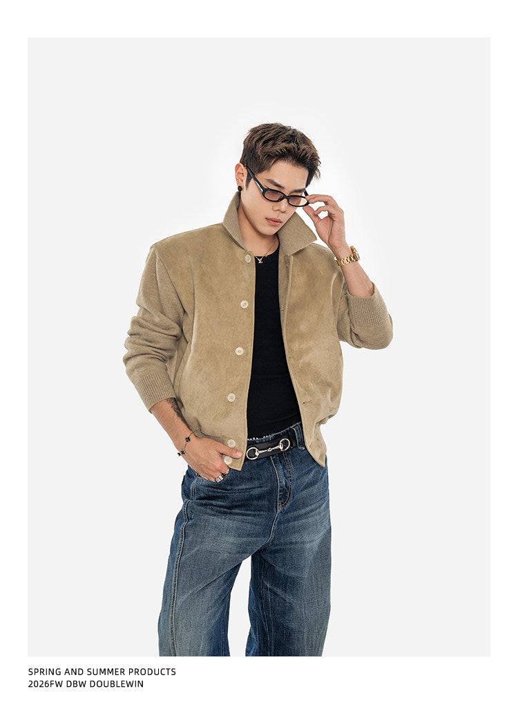 Suede and Knit Baseball Jacket