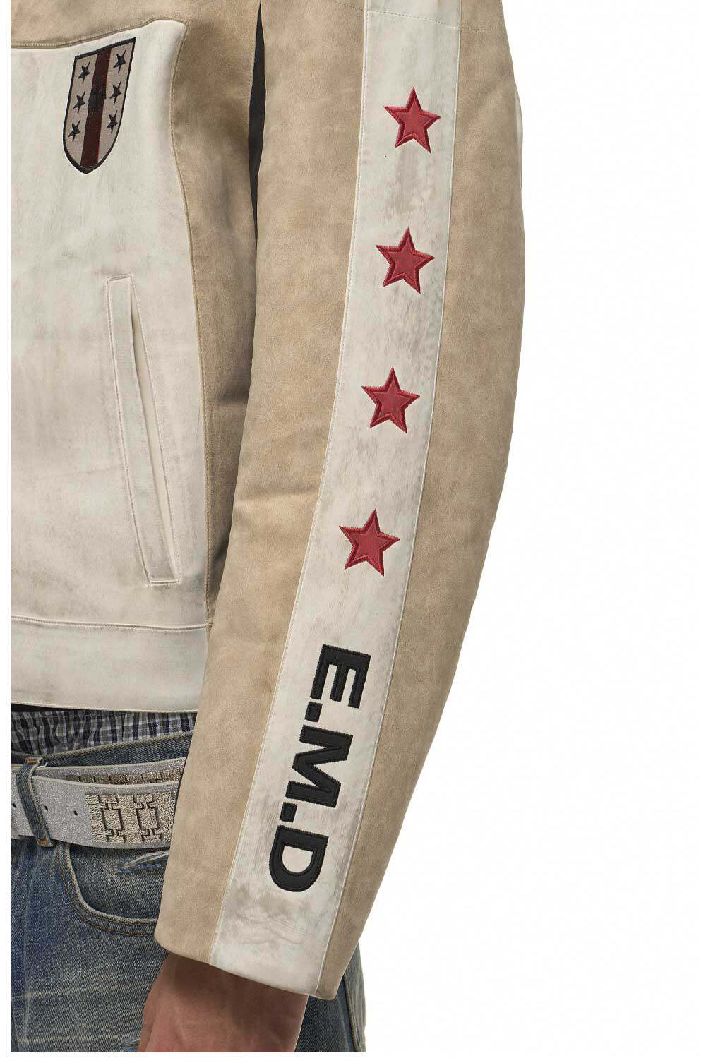 Color-Block Star Motorcycle Leather Jacket